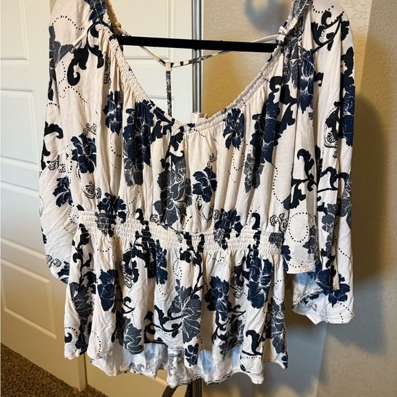 Free People White and Blue Floral Top - Picture 2 of 4